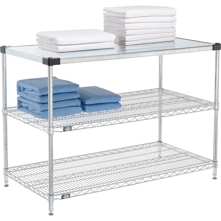Nexel 3 Shelf, Chrome Wire Shelving Unit, Starter, 1 Solid Shelf, 48inW x 18inD x 34inH B3124316